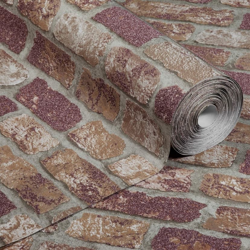 Anaglypta® Brick Abbey Road non-woven tapet i vintage tegelstenslook röd, beige