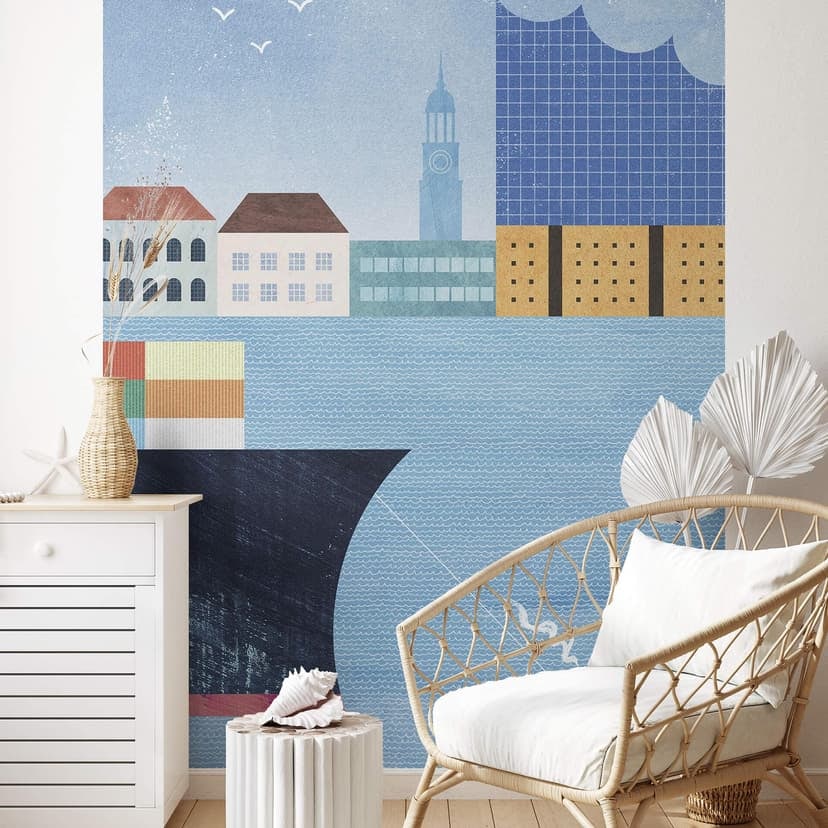 Fototapet Hamburg med hamnen - Floder