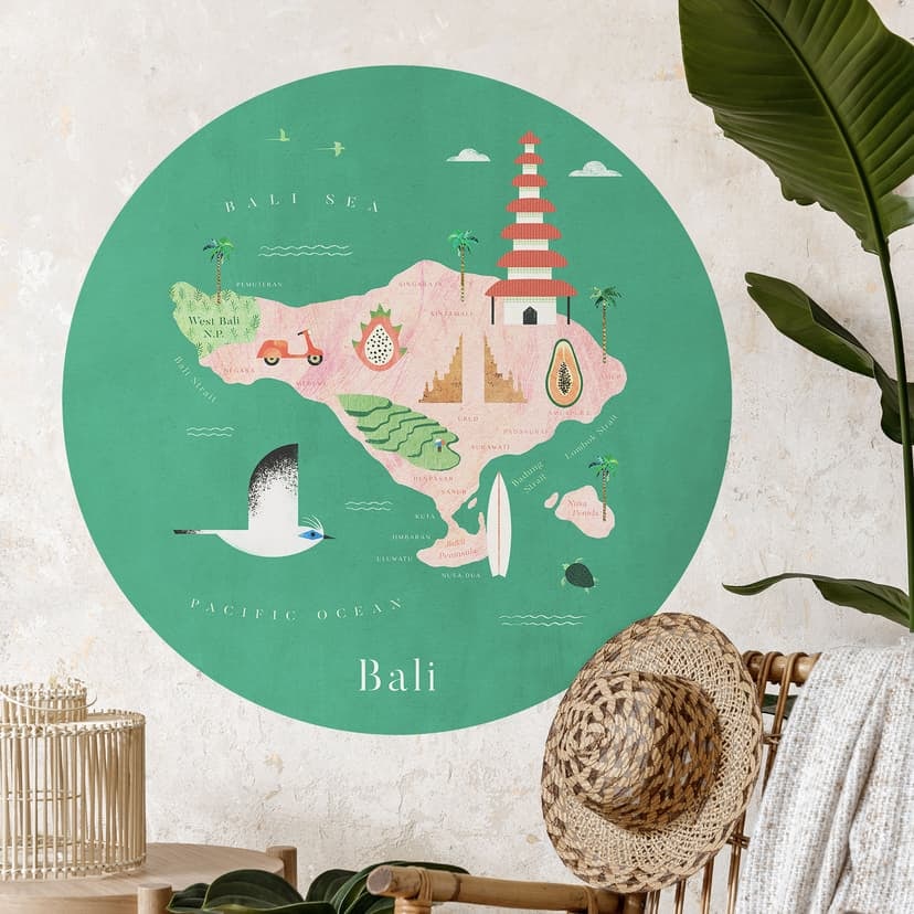 Wallsticker karta över Bali - Rivers - Rund