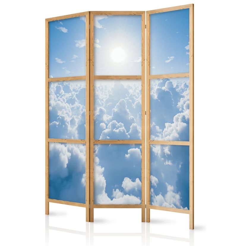 Japanischer Paravent Raumteiler - Heavenly Calm: Warm Rays of the Sun, 3-teilig