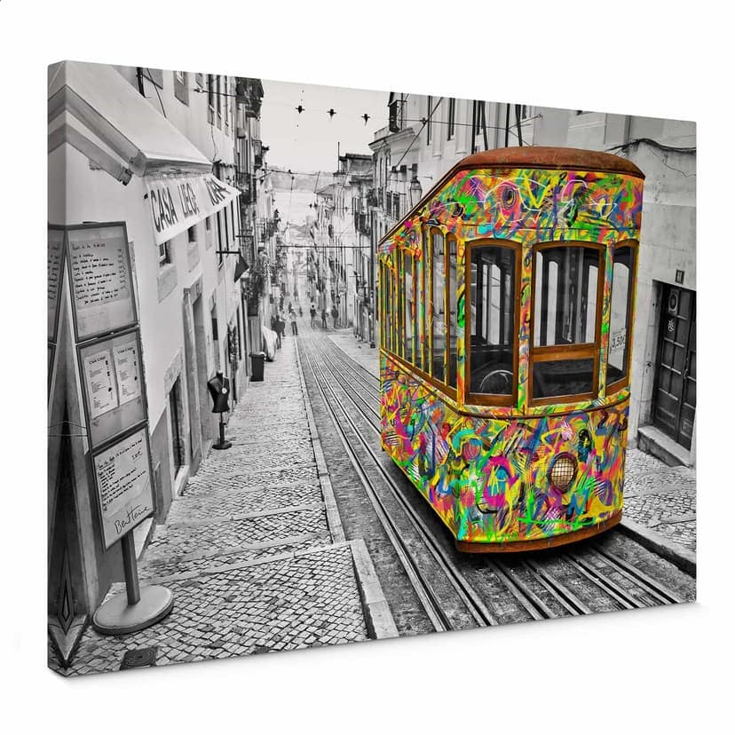 Canvastavla Ben Heine - Spårvagn i Lissabon