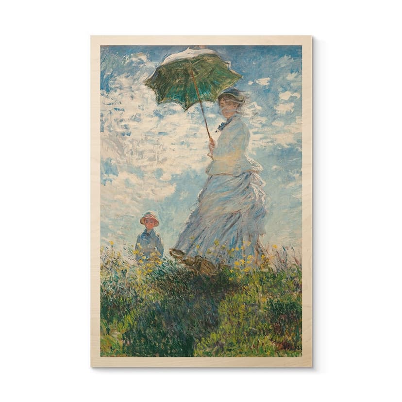 Träposter Monet - Kvinna med parasoll - Madame Monet och hennes son