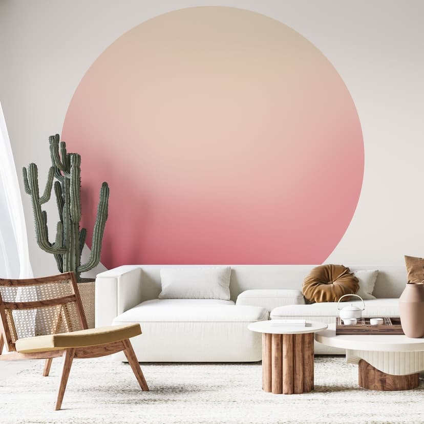 Ombre - Rosa sol - Rund Fototapet - non-woven tapet/självhäftande non-woven tapet
