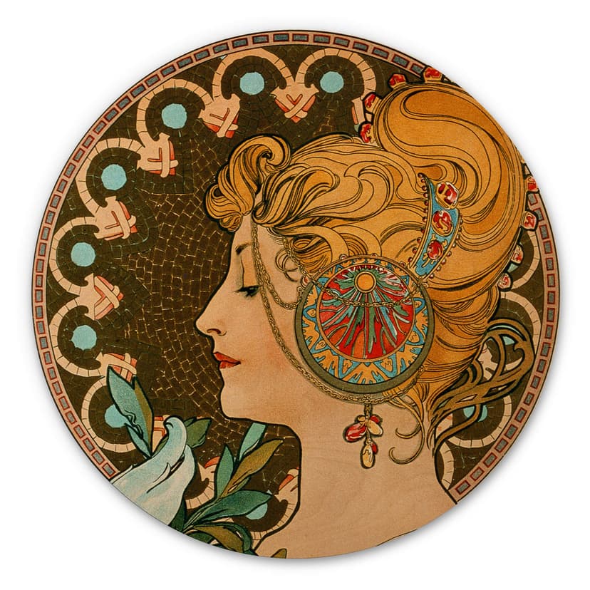 Mucha Trätavla - Fjädern - Rund