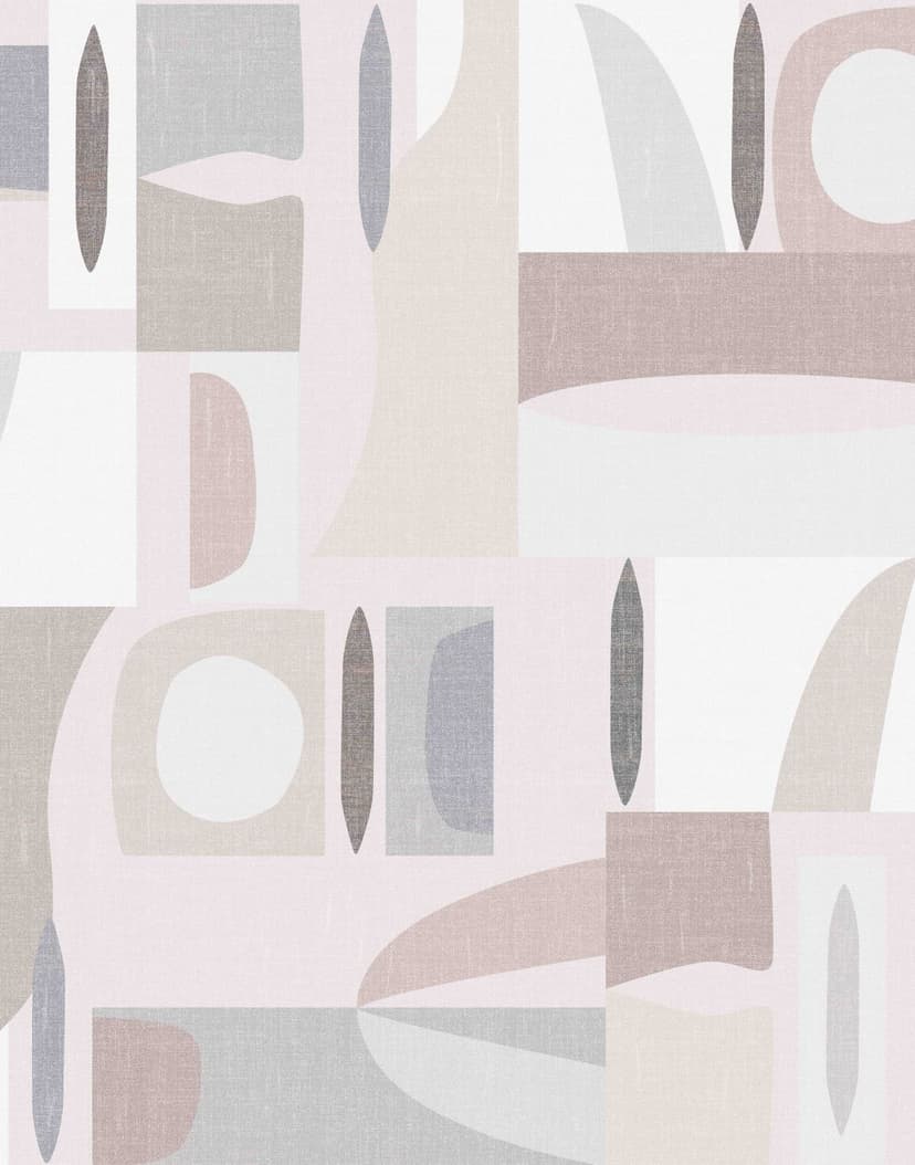 Fototapet Abstrakt geometri från mitten av århundradet i Greige & Grey med linne 2,7 x 2,12 m