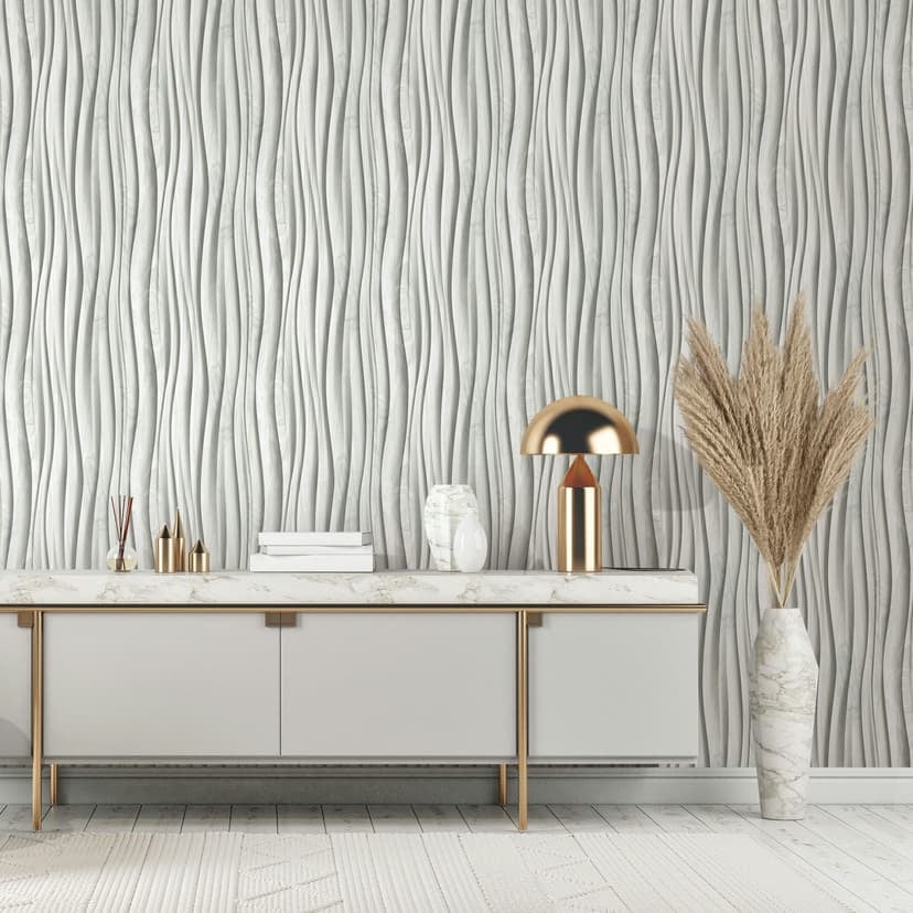 Non-woven tapet i vitt, grått 3D-effekt trälookpanel 3D-look modern