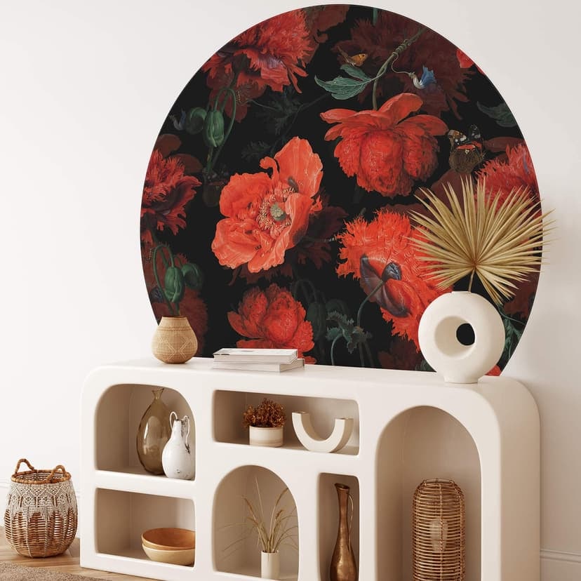 Fototapet UN Designs - Röda blommor - Rund - non-woven tapet/självhäftande non-woven tapet