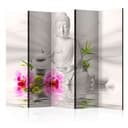 Paravent Raumteiler - Buddha im Orchideengarten, 3-teilig