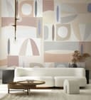 Fototapet Abstrakt geometri från mitten av sekelskiftet i beige, rosa och blått 2,7 x 2,12 m