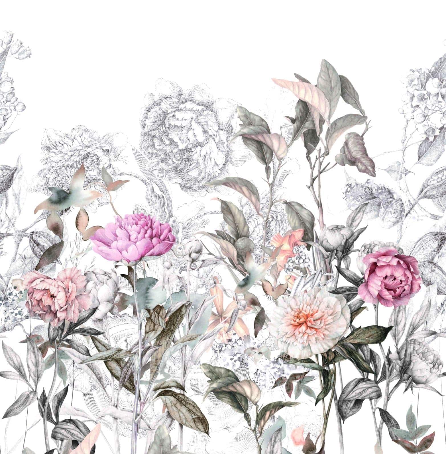 Fototapet med motiv av vintageblomma i grå rosé 2,7 x 2,65 m
