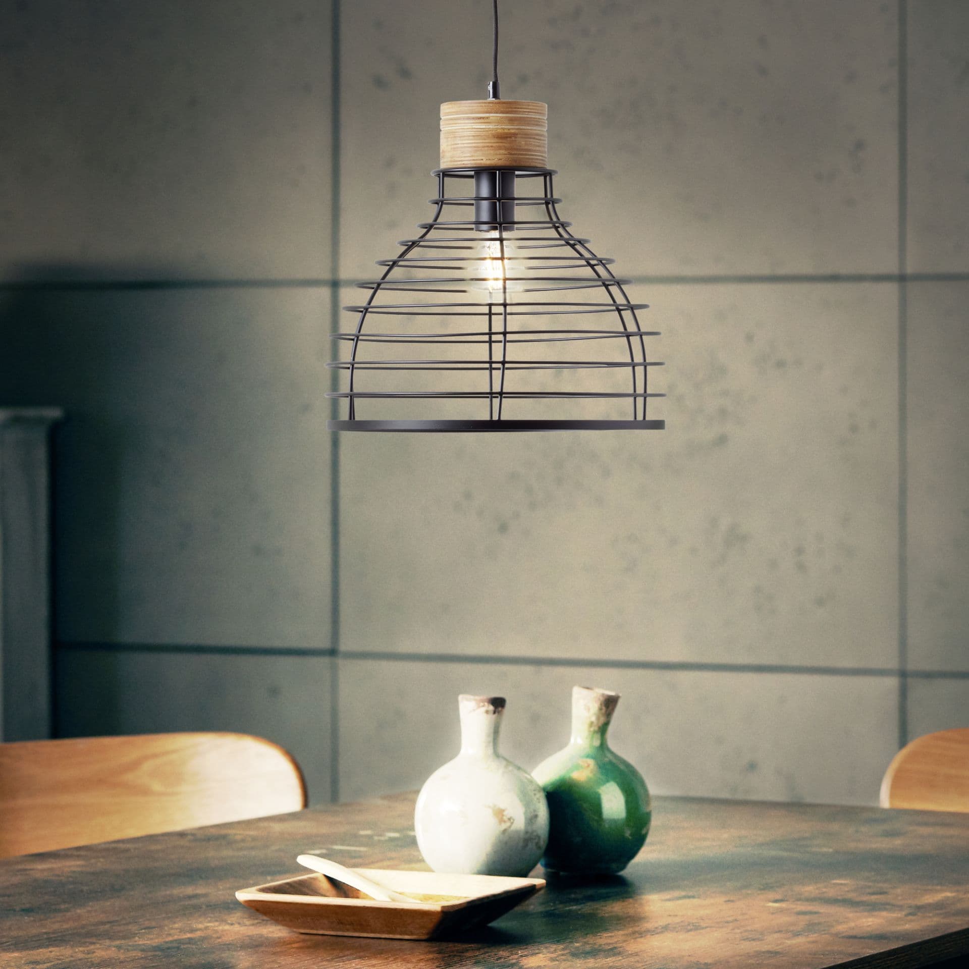 Pendelleuchte Annelie 3 Braun, 52W, 135 x 35 cm, Holz Pendellampe