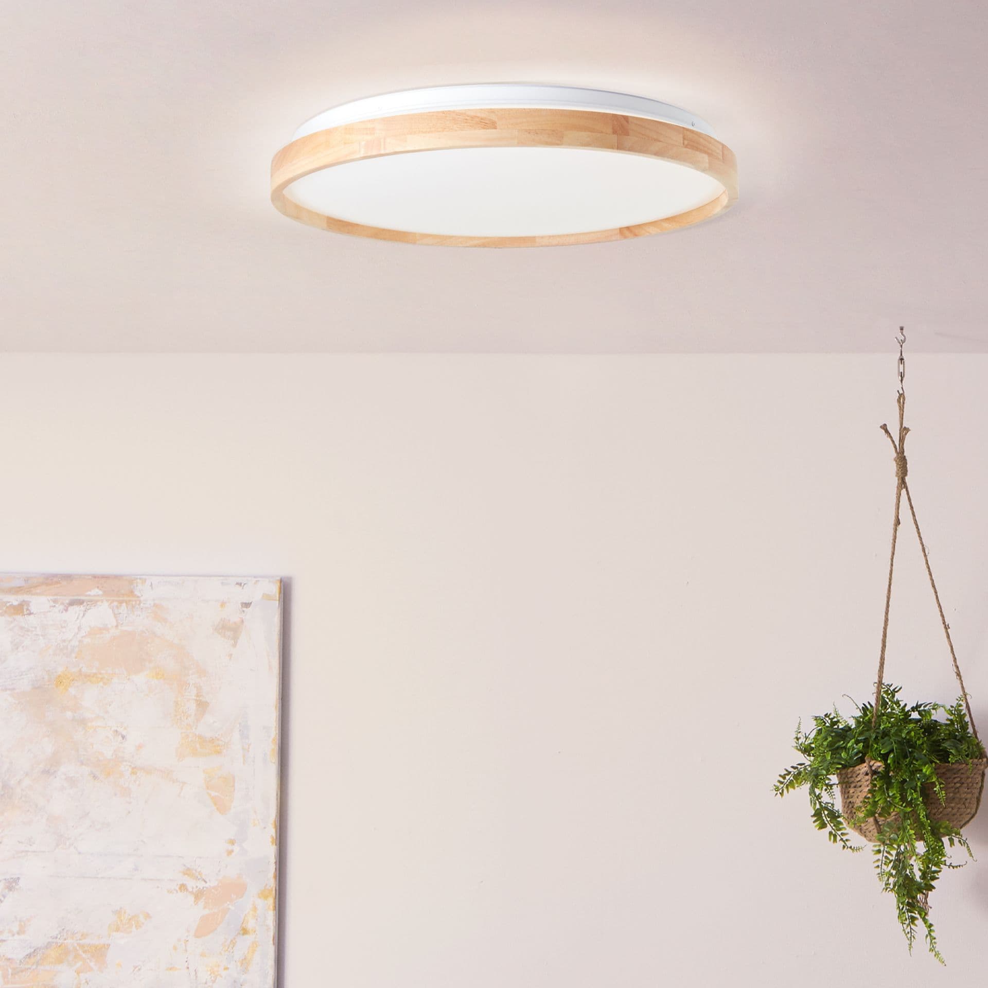 Deckenleuchte Alea 2 Beige, 32W, 7,5 x 49,5 cm, Holz Deckenlampe