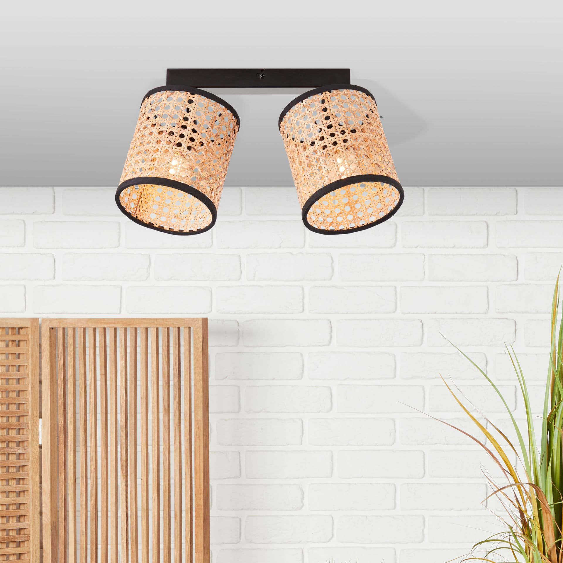 Spotbalken Toni 1 Beige, 42W, 21 x 31 cm, Rattan Innenleuchte