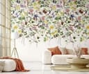 Fototapet med motiv Färgglad blomsteräng med fjärilar och fåglar 3,4 x 2,12 m