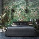 Fototapet med motiv djungeldröm med tukan, leopard och tropiska blommor 3,4 x 2,12 m