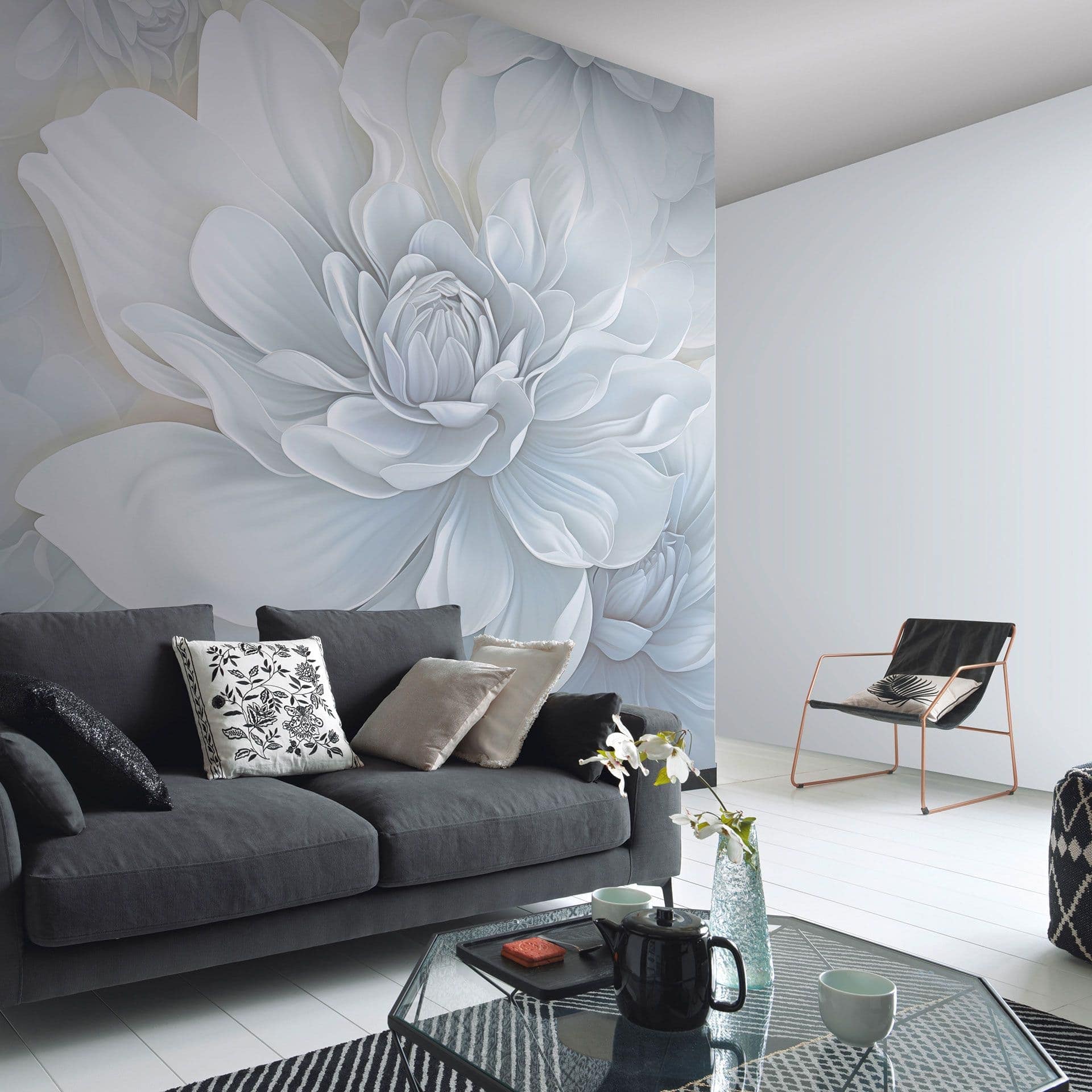 Tapet med blommotiv Big Pictures grå 2,50 x 2,70 m