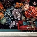 Fototapet Dark Floral Stilleben med orkidéer, hortensior och pioner 2,7 x 4,24 m
