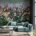 Fototapet Vildblomsäng med blomstermix i lila och grädde 2,7 x 2,65 m