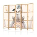 Japanischer Paravent Raumteiler - Happy Sloth, 3-teilig