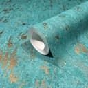 Non-woven tapet med glansig, grov struktur och grön betonglook
