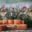 Fototapet Vildblomsäng med blomstermix i lila och grädde 2,7 x 2,65 m