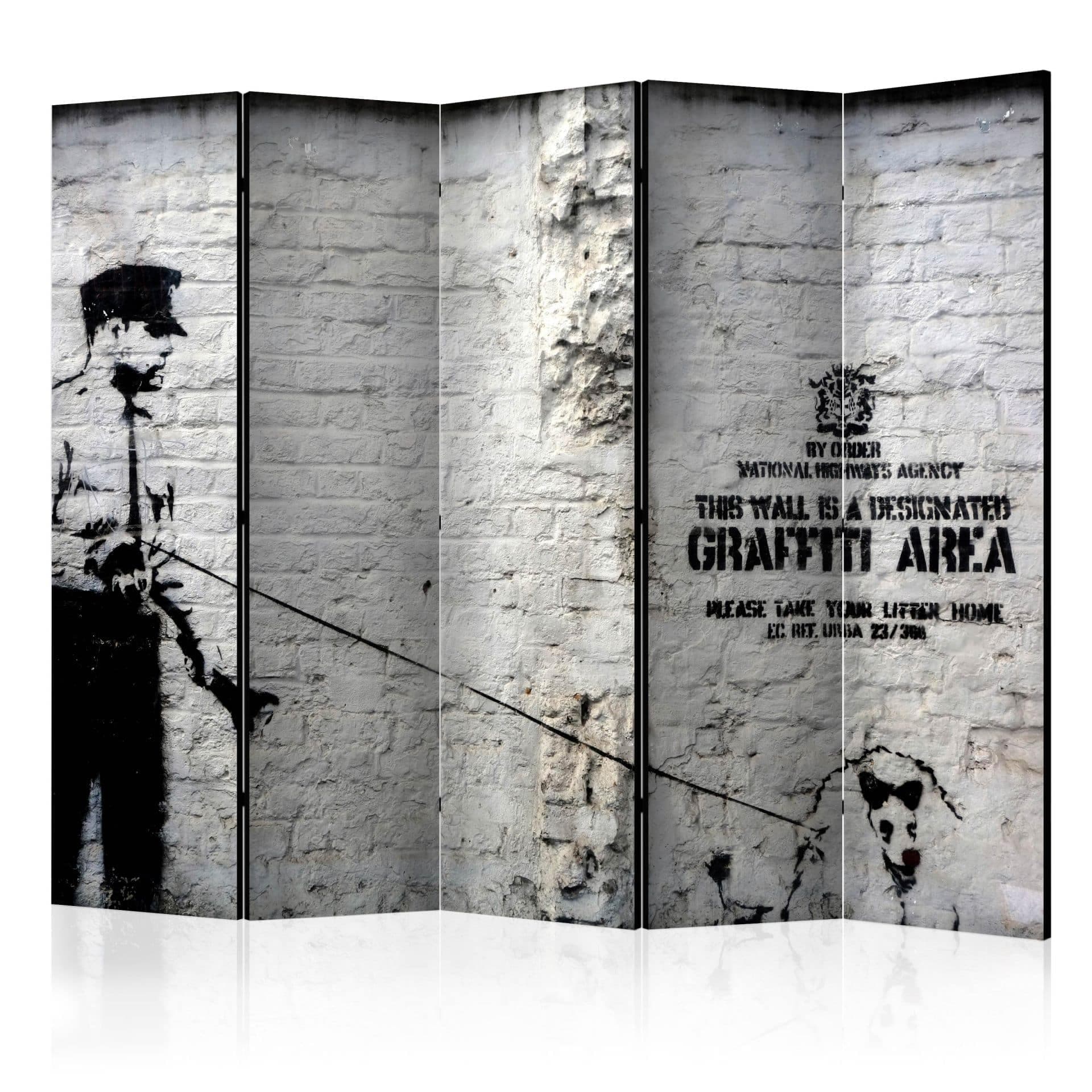 Paravent Raumteiler -  Banksy - Graffiti-Fläche , 5-teilig - 225x172 cm