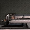 Non-woven tapet vintage barock svart, gul - non-woven tapet barock tapet med ornament