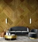 Fototapet Geometriskt randmönster i guld och oliv med textilstruktur 2,7 x 2,65 m