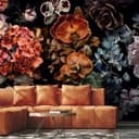 Fototapet med motiv mörkblommig blomsterbukett i svart med orkidéer 2,7 x 2,12 m
