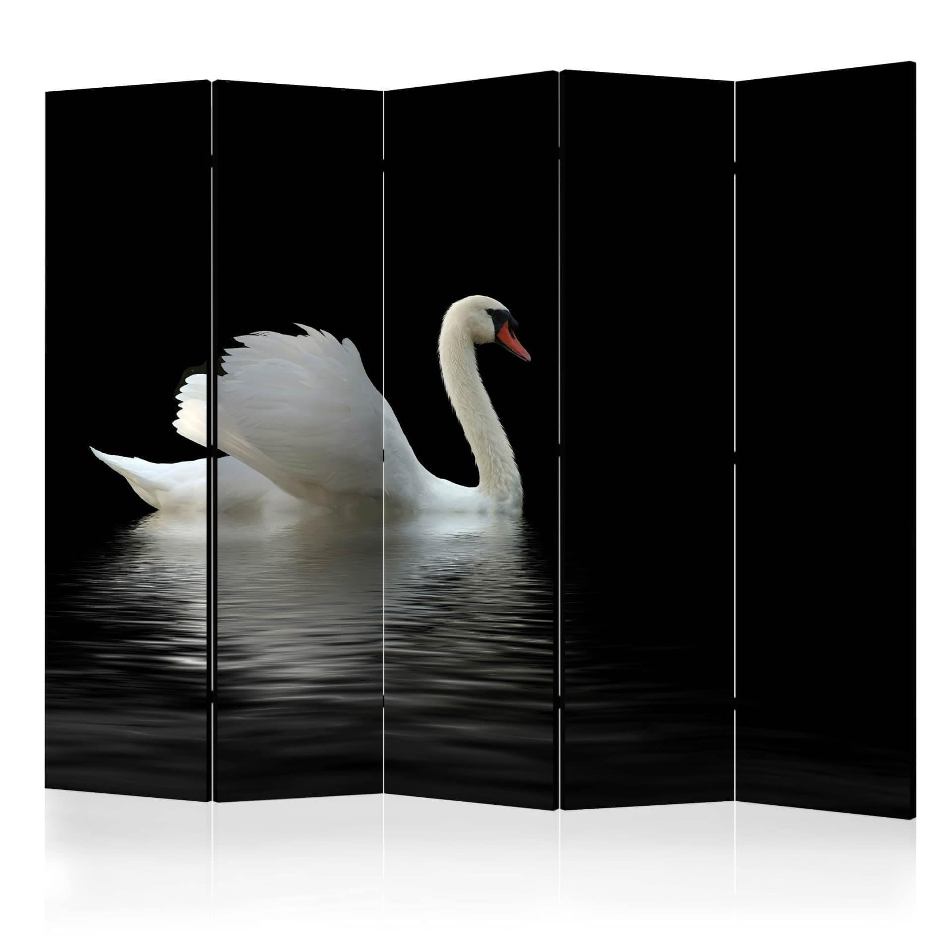 Paravent Raumteiler - Schwan in dunkler Reflexion , 5-teilig - 225x172 cm