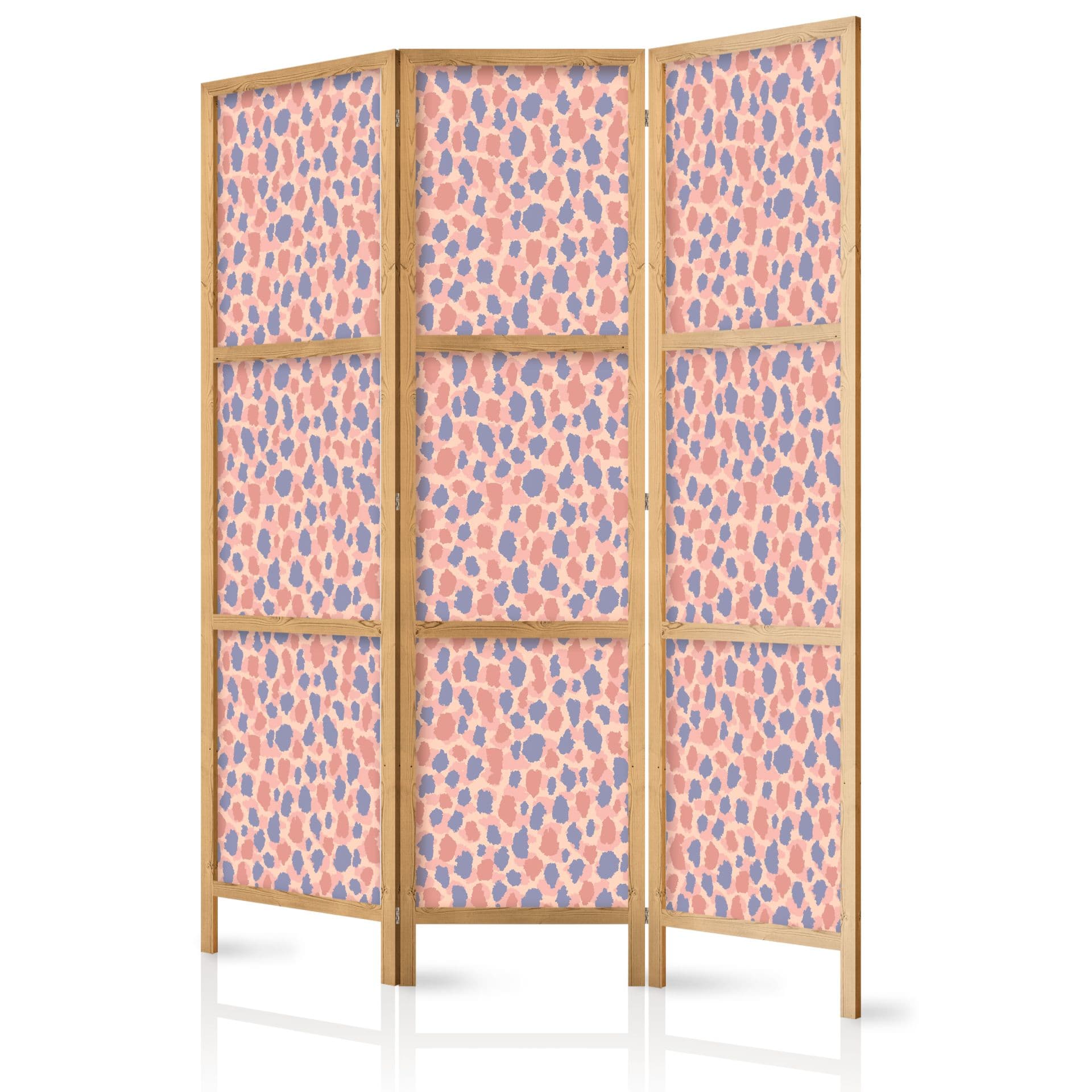 Japanischer Paravent Raumteiler - Giraffe Pattern in Blue-Pink Spots, 3-teilig