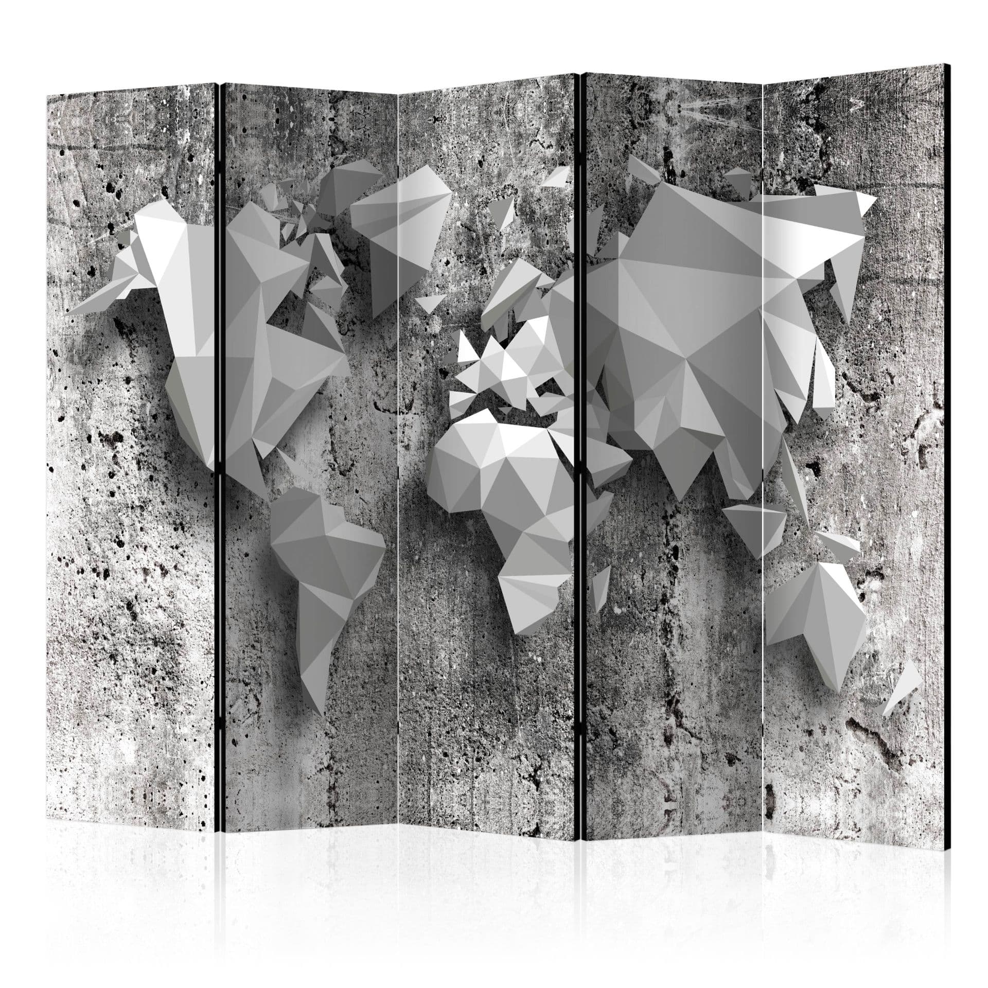 Paravent Raumteiler -  Weltkarte: Origami , 5-teilig - 225x172 cm