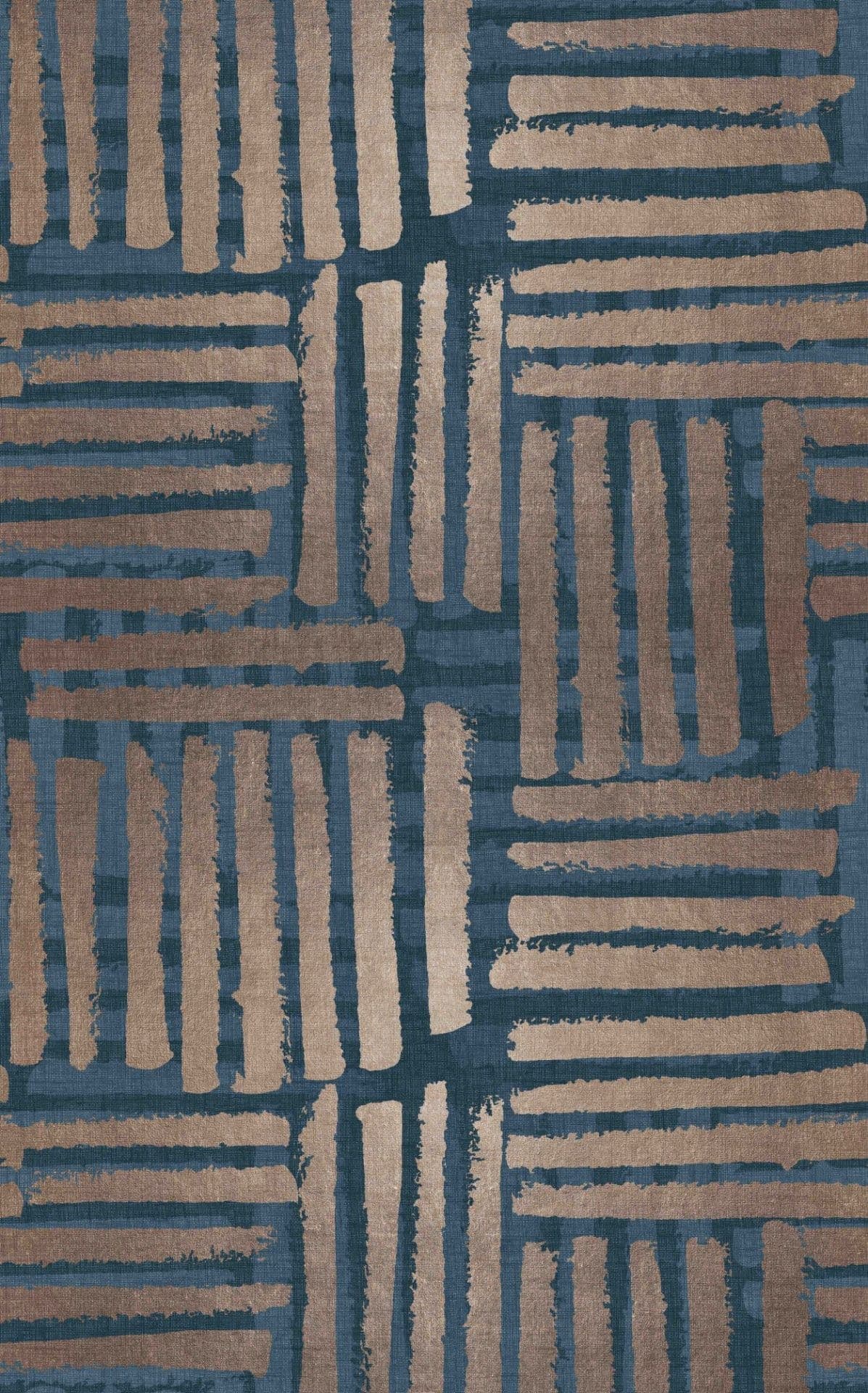 Fototapet Abstrakt randmönster i blått och beige i penselutseende 3,4 x 2,12 m