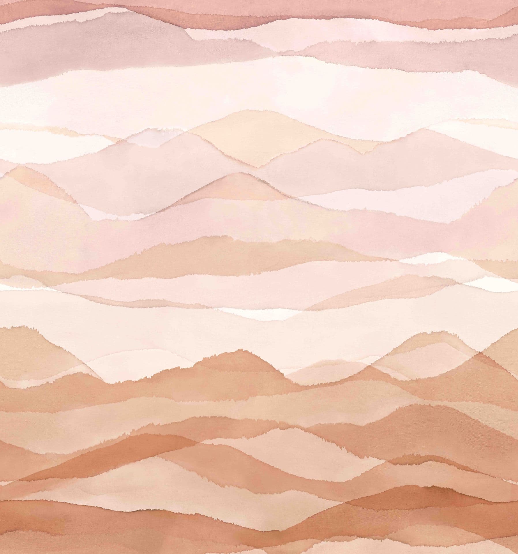 Fototapet med motiv av berg i akvarell i beige och rosa med mjuk färggradient 3,4 x 3,18 m
