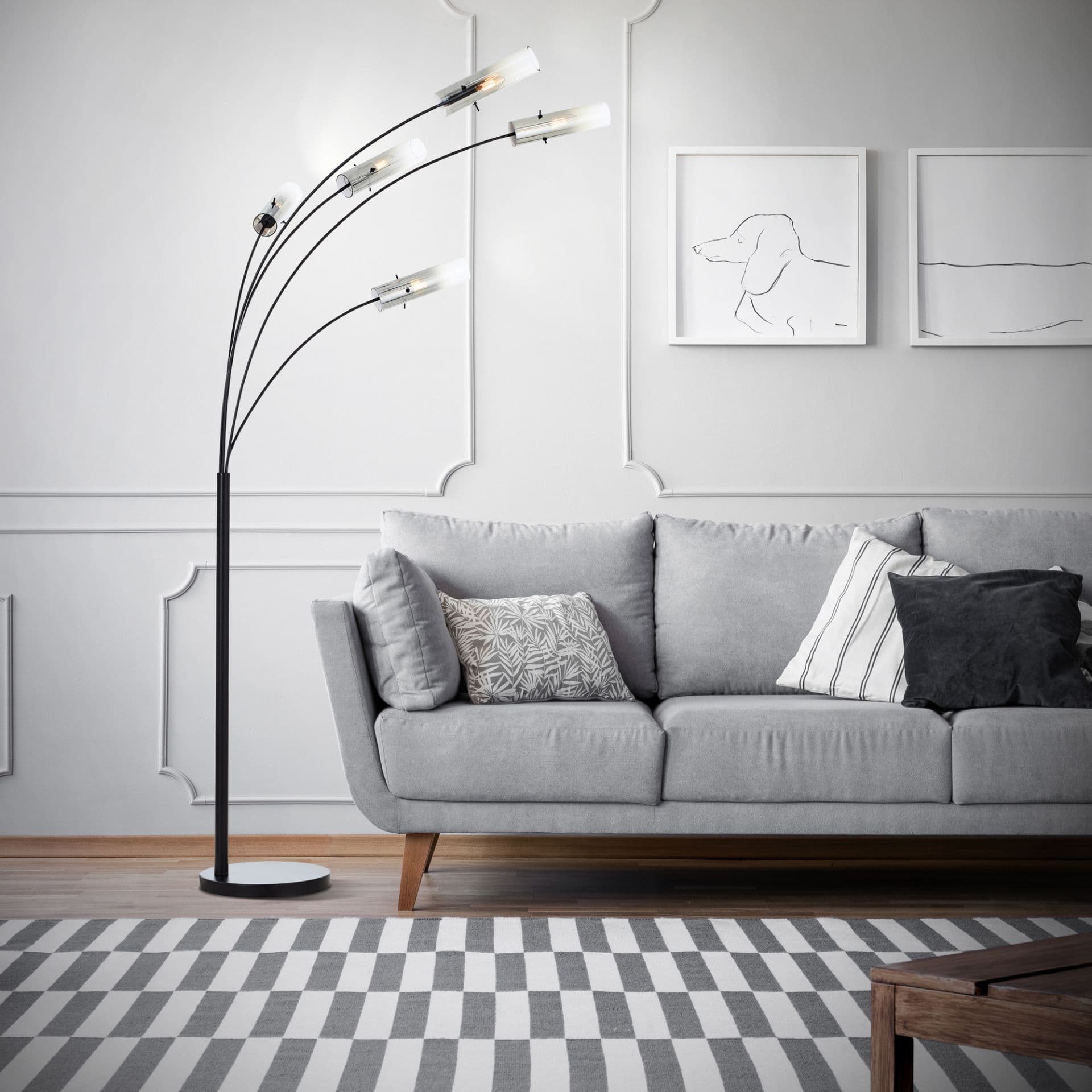 Stehleuchte Hilla 2 Grau, 25W, 200 x 73 cm, Metall Bogenlampe