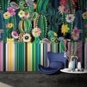 Fototapet med motiv av akvarellkaktusar med blommor och prickmönster 2,7 x 2,65 m