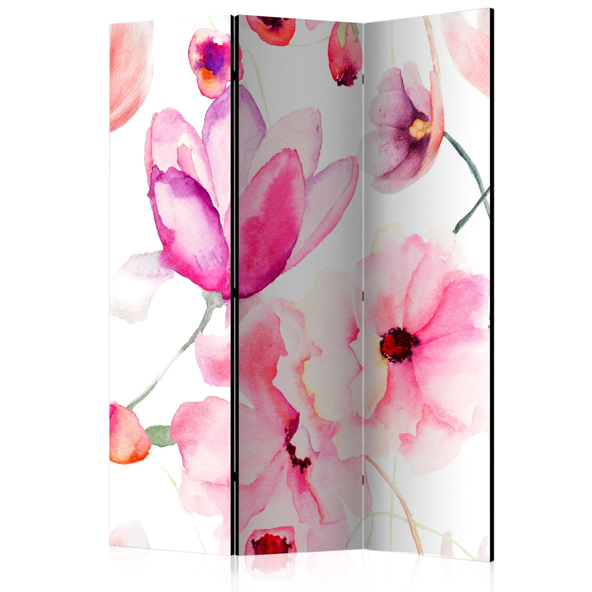 Paravent Raumteiler - Blumensinfonie in Rosa, 3-teilig