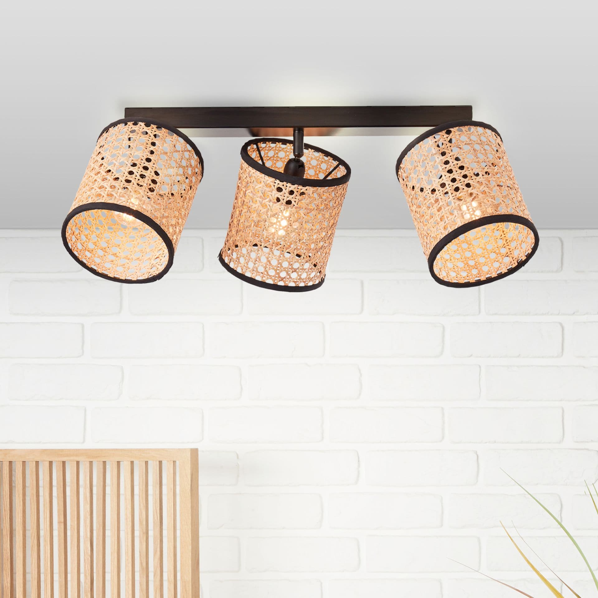 Spotbalken Toni 3 Beige, 42W, 21 x 49 cm, Rattan Innenleuchte