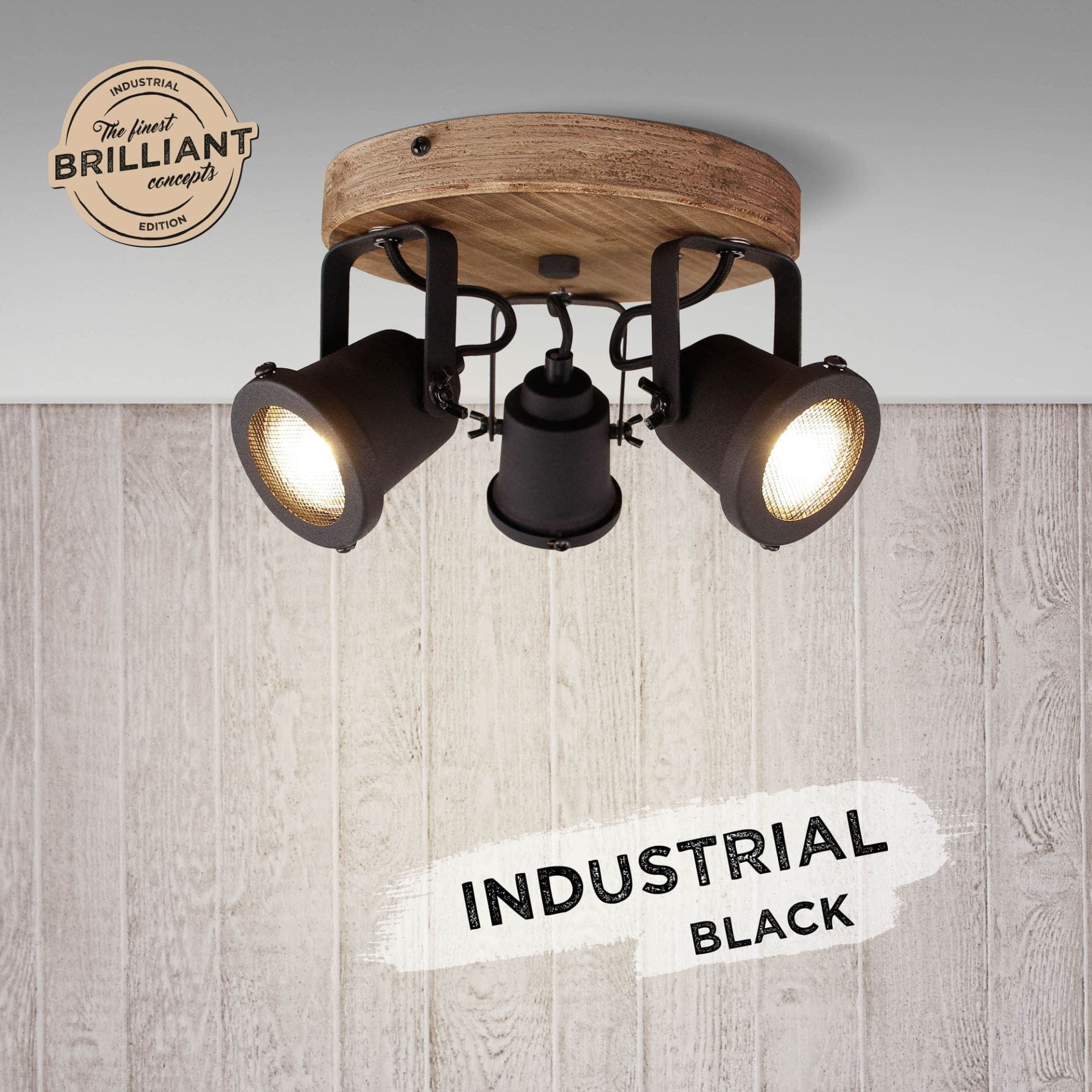 Spotrondell Jesse 3 Braun, 6W, 13 x 26 cm, Holz Innenleuchte