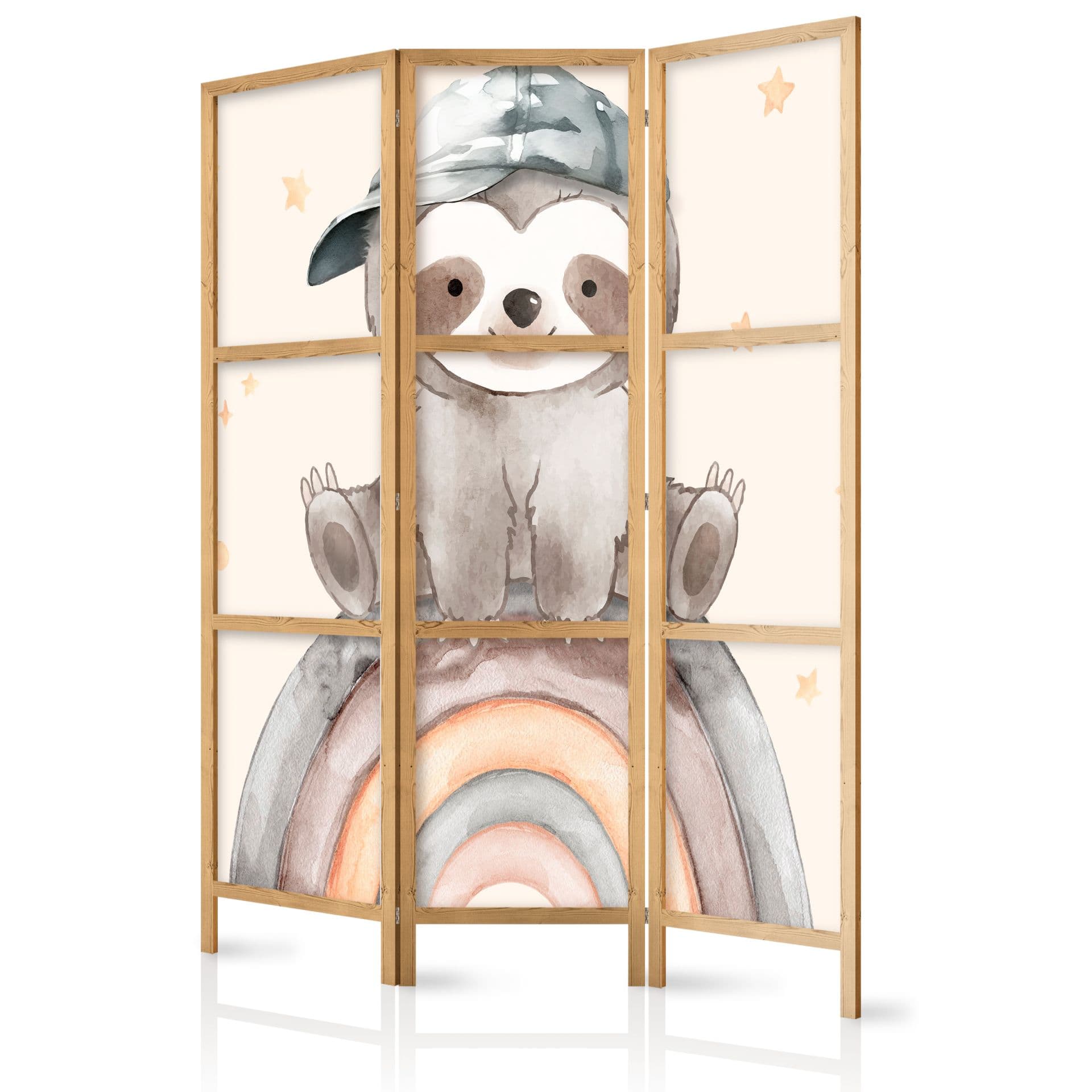 Japanischer Paravent Raumteiler - Happy Sloth, 3-teilig