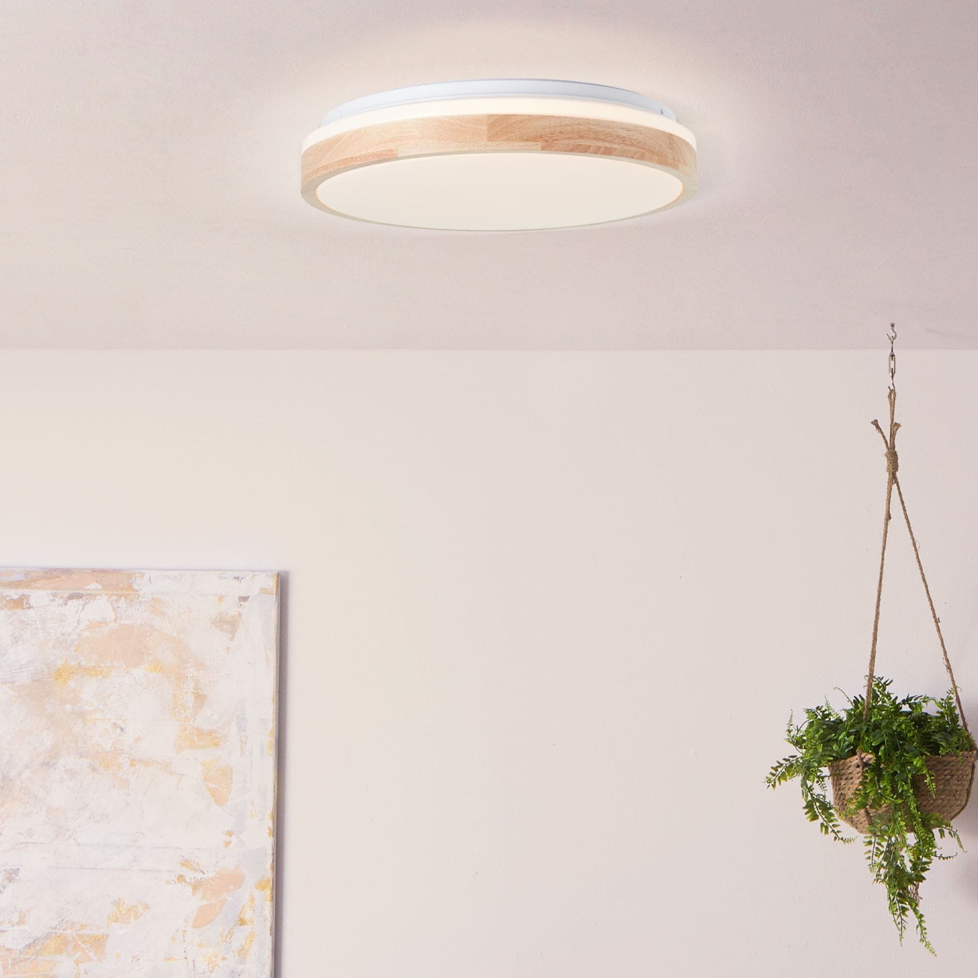 Deckenleuchte Cleo Beige, 24W, 9 x 39 cm, Holz Lampe
