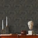 Non-woven tapet vintage barock svart, gul - non-woven tapet barock tapet med ornament