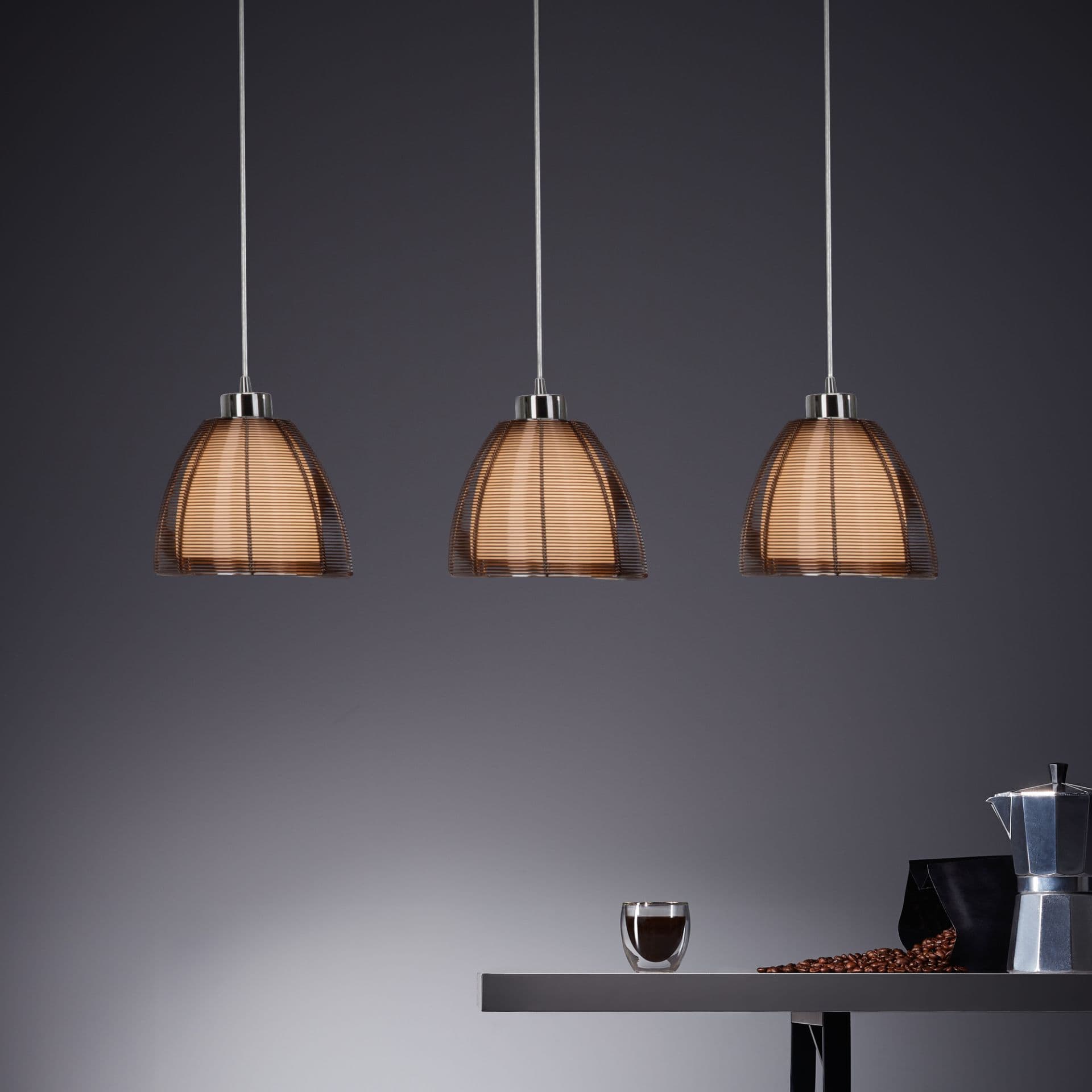 Pendelleuchte Maxime 8 Braun, 60W, 121 x 80 cm, Glas Pendellampe