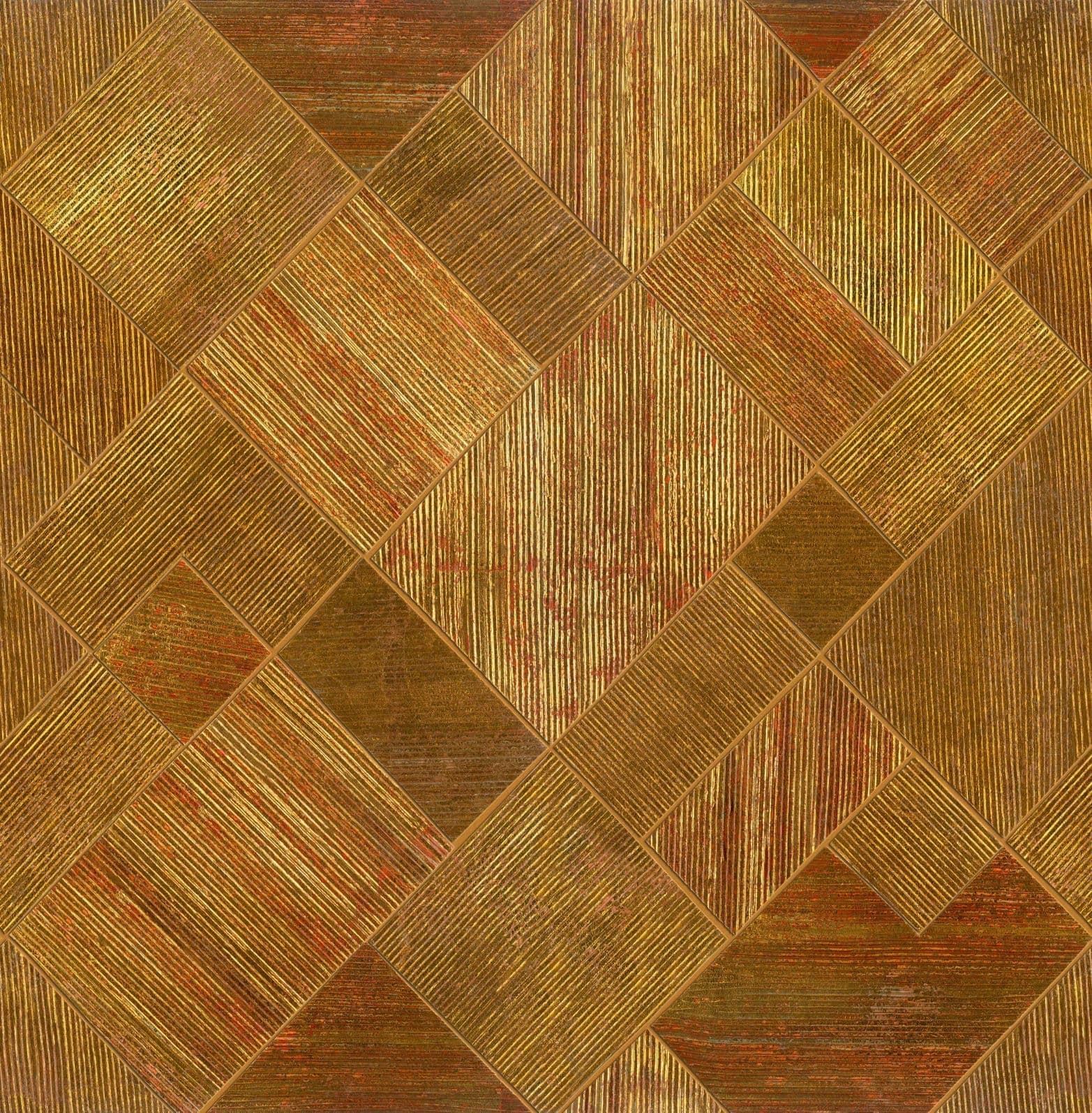 Fototapet Geometriskt randmönster i guld och oliv med textilstruktur 2,7 x 2,65 m