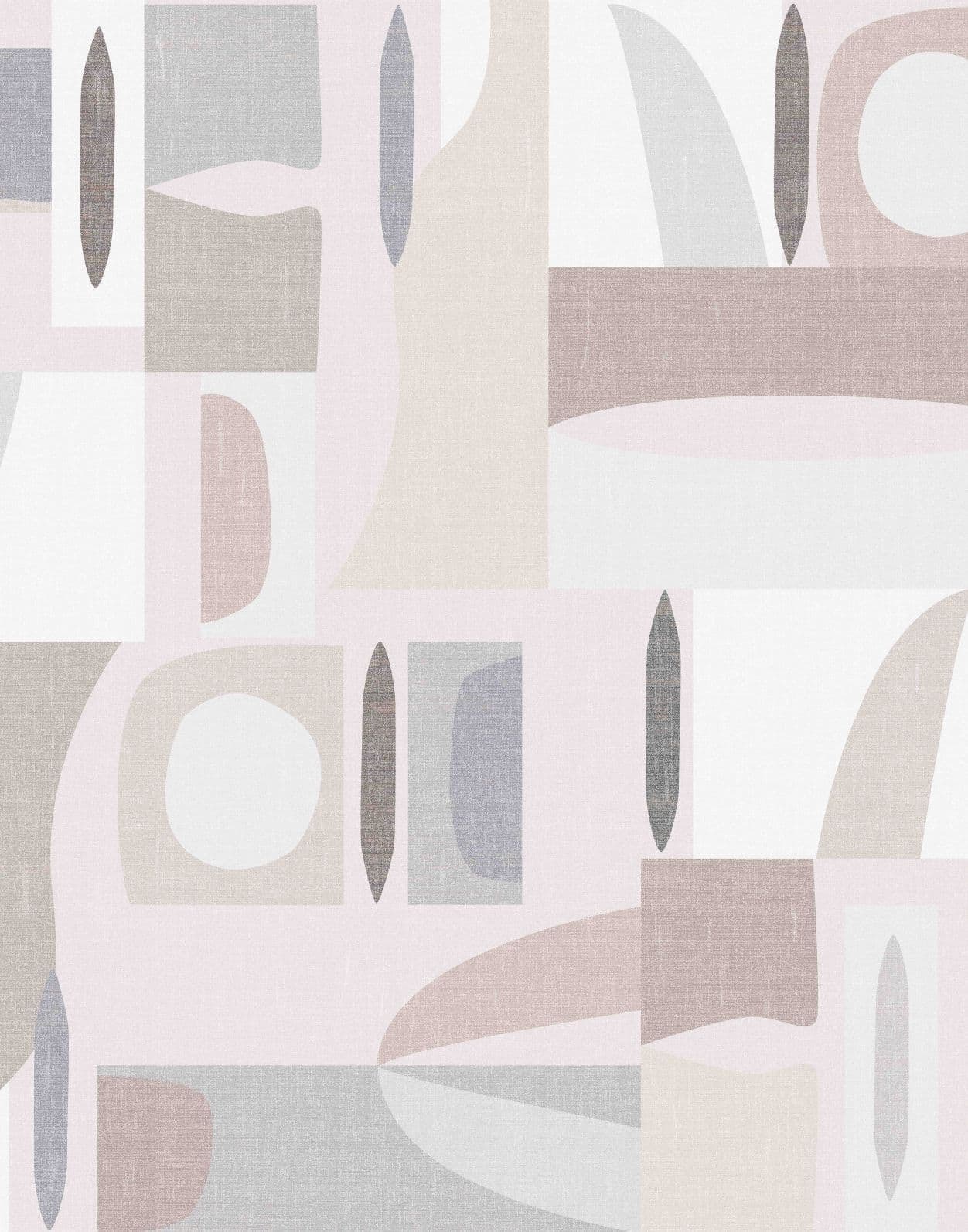 Fototapet Abstrakt geometri från mitten av århundradet i Greige & Grey med linne 2,7 x 2,12 m
