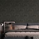 Non-woven tapet vintage barock svart, gul - non-woven tapet barock tapet med ornament