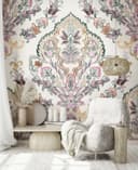 Fototapet med motiv boho ornament i pastell med blommig medaljong 3,4 x 2,65 m