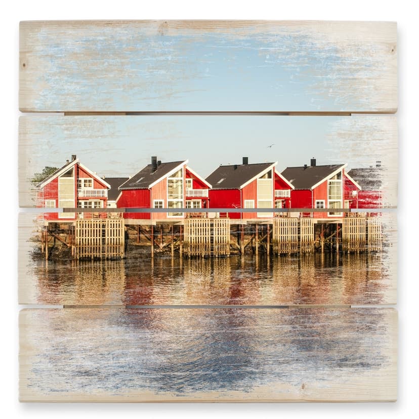 Trätavla semesterhus vid havet - 40x41,5 cm