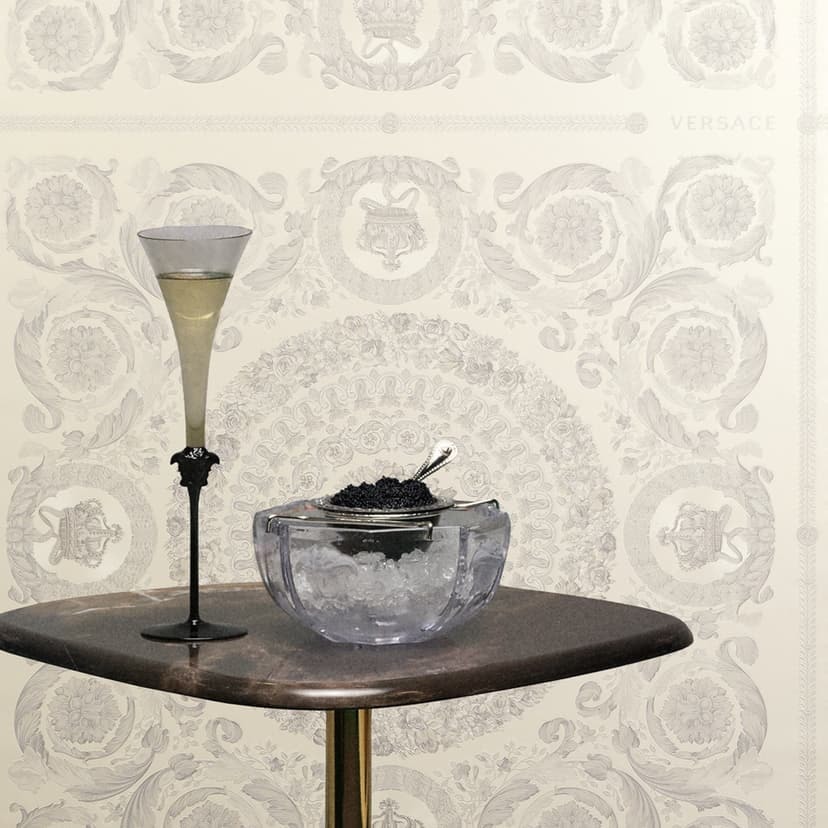 Versace Icke-vävd tapet Heritage Baroque Medallion Floral White Grey lyxig elegant