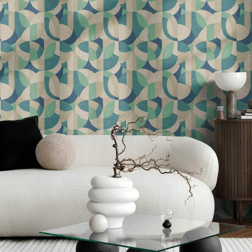 Geometrisk tapet i blågrönt beige - modern abstrakt Icke-vävd tapet